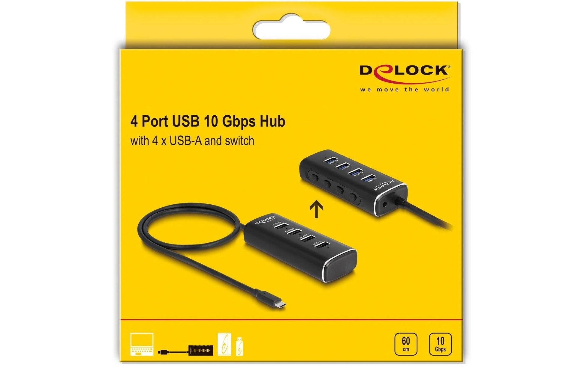 DeLOCK USB-Hub – USB-C, 4× USB-A, 1× USB-C, 10 Gbit/s, für Windows/Mac/ChromeOS