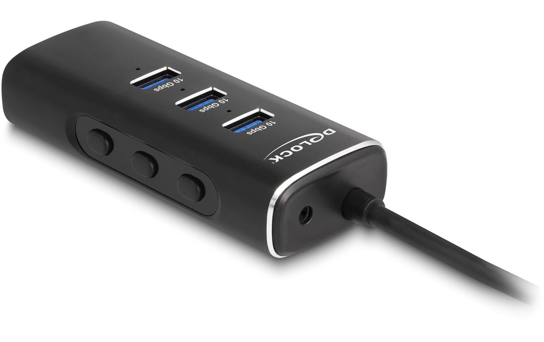 DeLOCK USB-Hub – USB-C (10 Gbit/s), 3× USB-A, SD/microSD, für Windows/Mac/ChromeOS