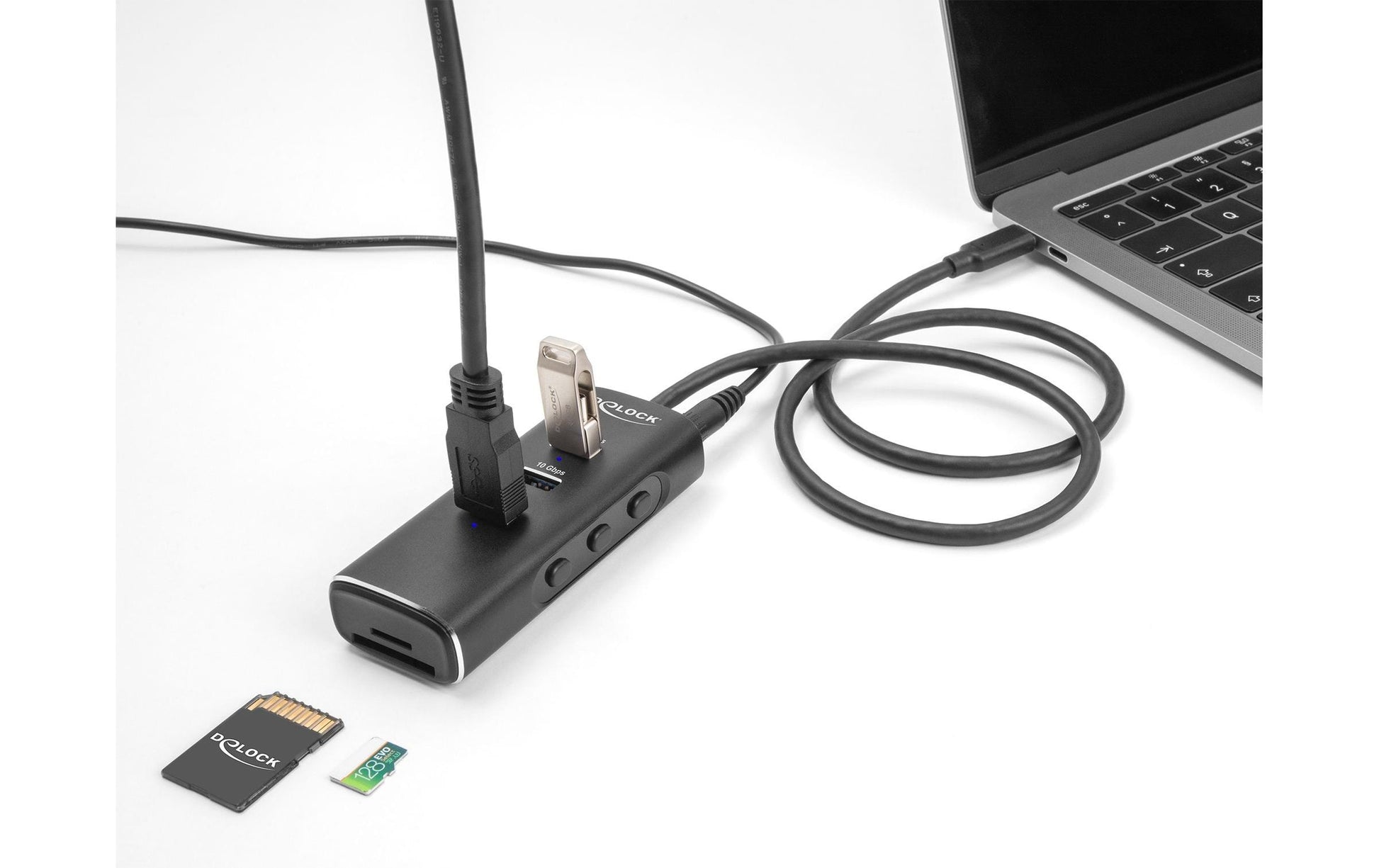 DeLOCK USB-Hub – USB-C (10 Gbit/s), 3× USB-A, SD/microSD, für Windows/Mac/ChromeOS