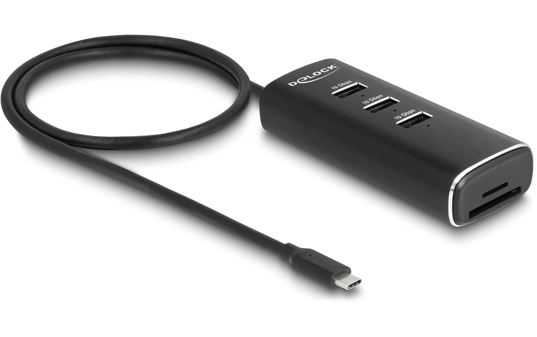 DeLOCK USB-Hub – USB-C (10 Gbit/s), 3× USB-A, SD/microSD, für Windows/Mac/ChromeOS