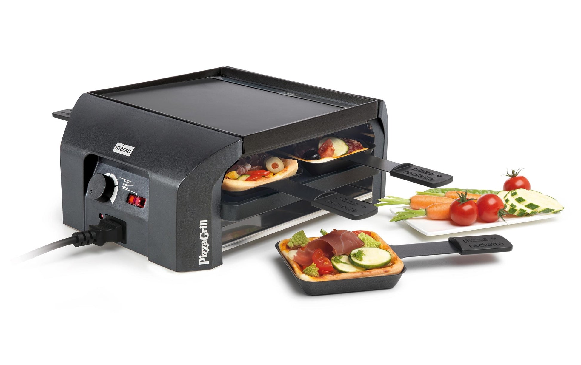 Stöckli Raclette-Grill FourFour – 4 Personen, Aluguss-Grillplatte, 870 W – Anthrazit/Schwarz