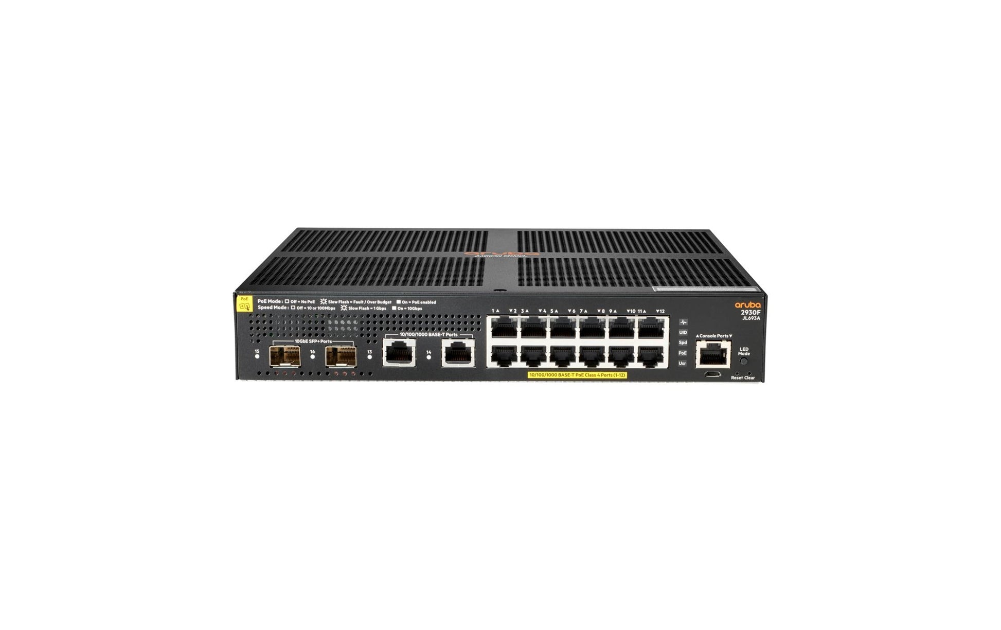 HPE Aruba 2930F 12G – Managed Switch – 12×GbE, 2×SFP+, L3, PoE+ 139 W, 1U