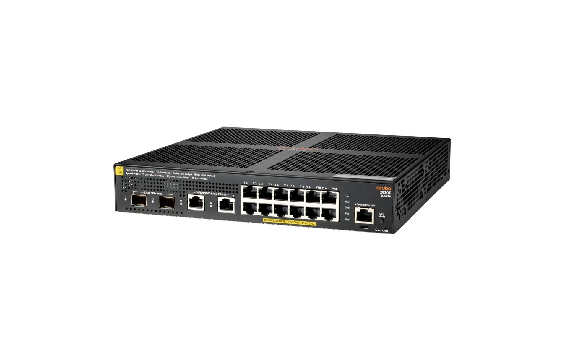 HPE Aruba 2930F 12G – Managed Switch – 12×GbE, 2×SFP+, L3, PoE+ 139 W, 1U