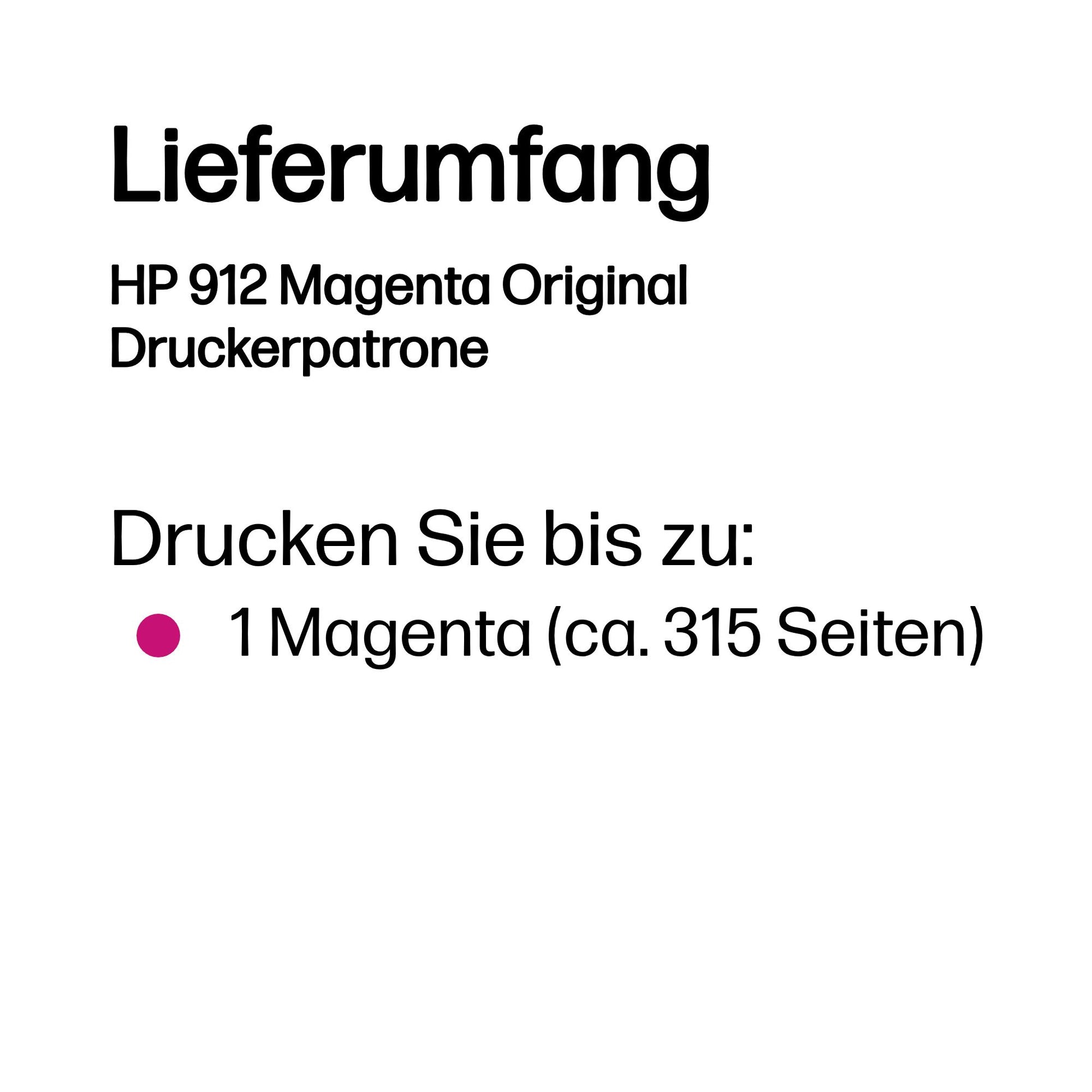 HP 912 Magenta Tintenpatrone (Original) – 315 Seiten – für OfficeJet 8010e/8012/8014/8015 …