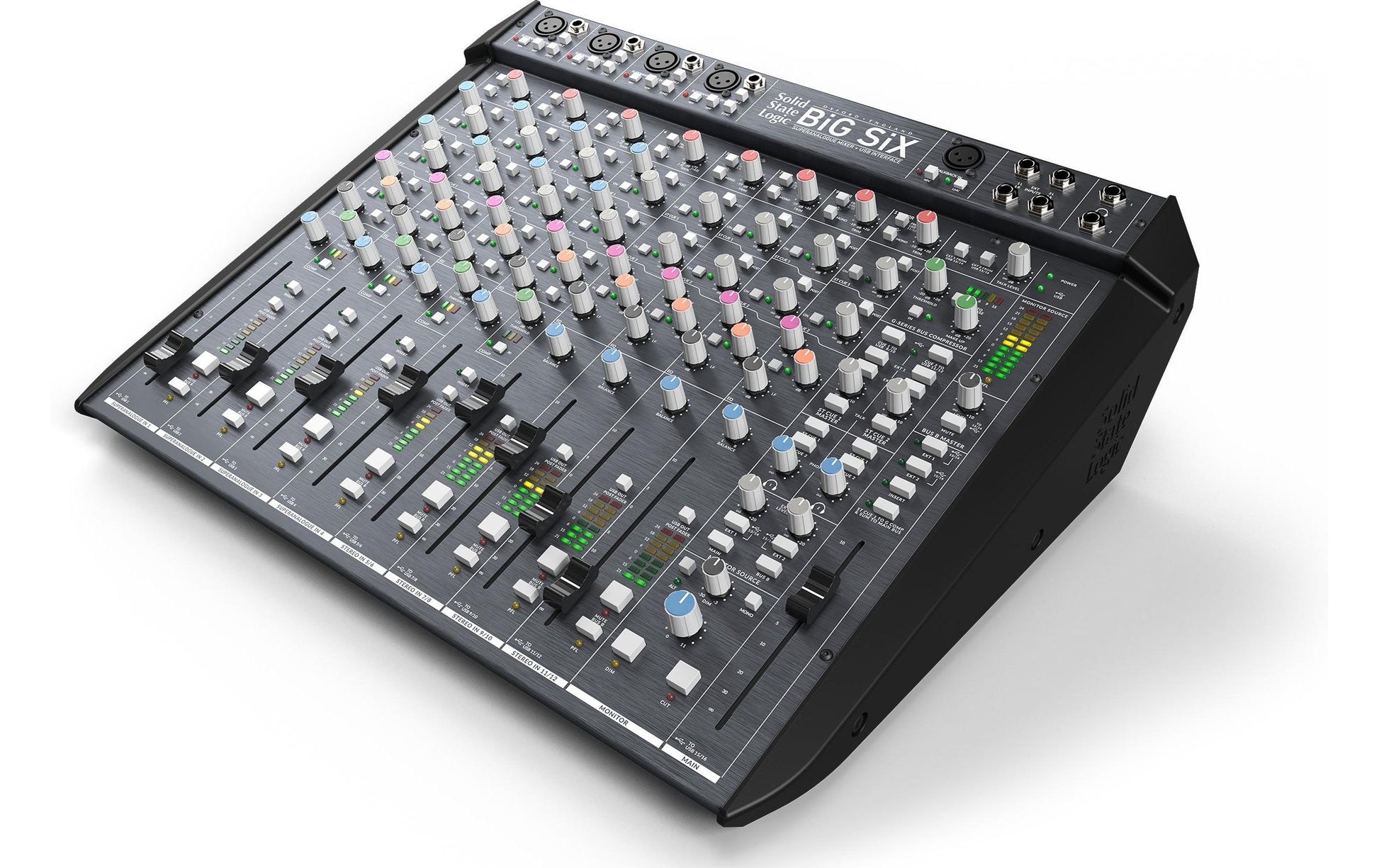 Solid State Logic BiG SiX – Studio-Mixer, 4-Kanal (Mic/Line), 12 Stereoeingänge, USB, Talkover, Schwarz