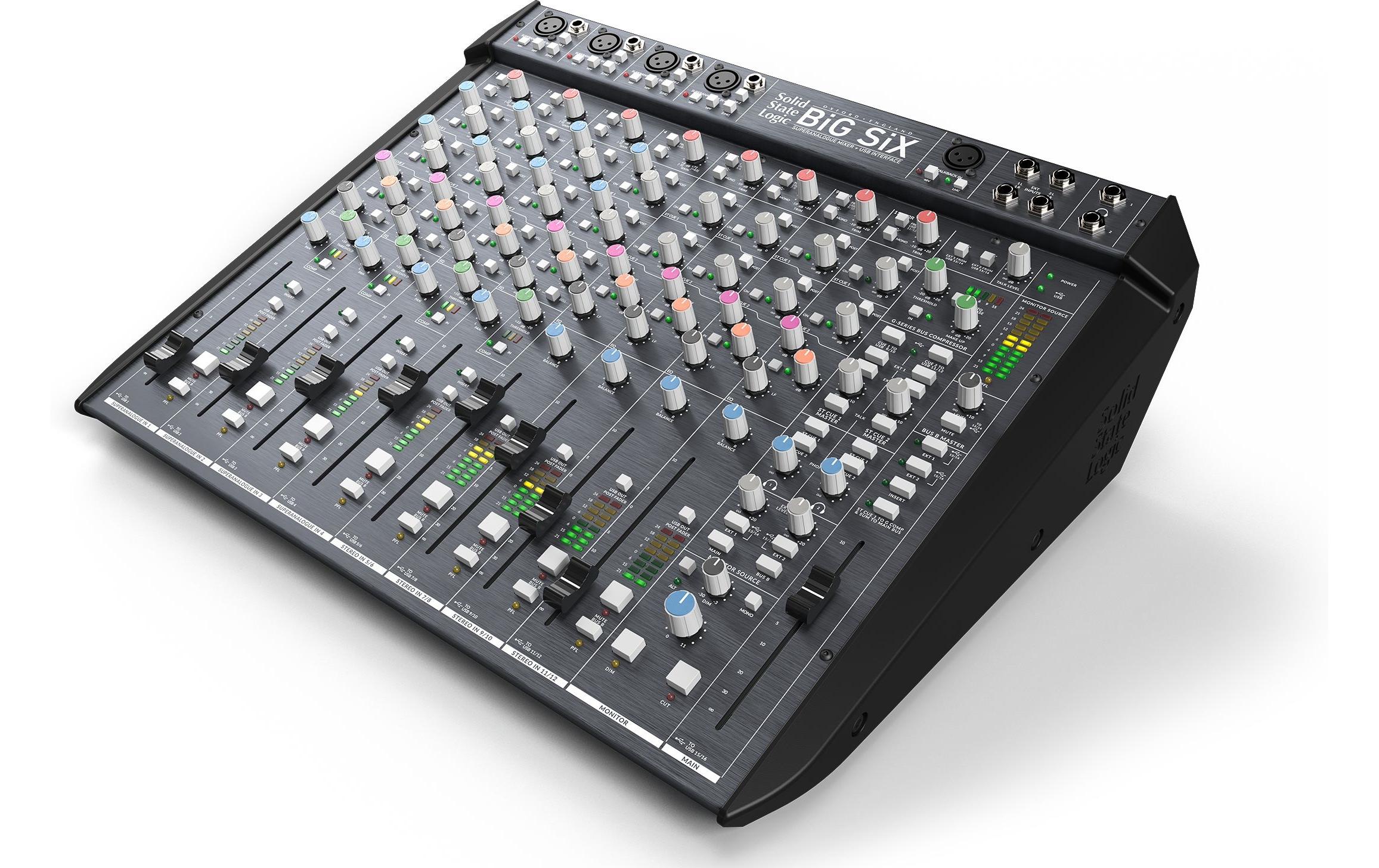 Solid State Logic BiG SiX – Studio-Mixer, 4-Kanal (Mic/Line), 12 Stereoeingänge, USB, Talkover, Schwarz