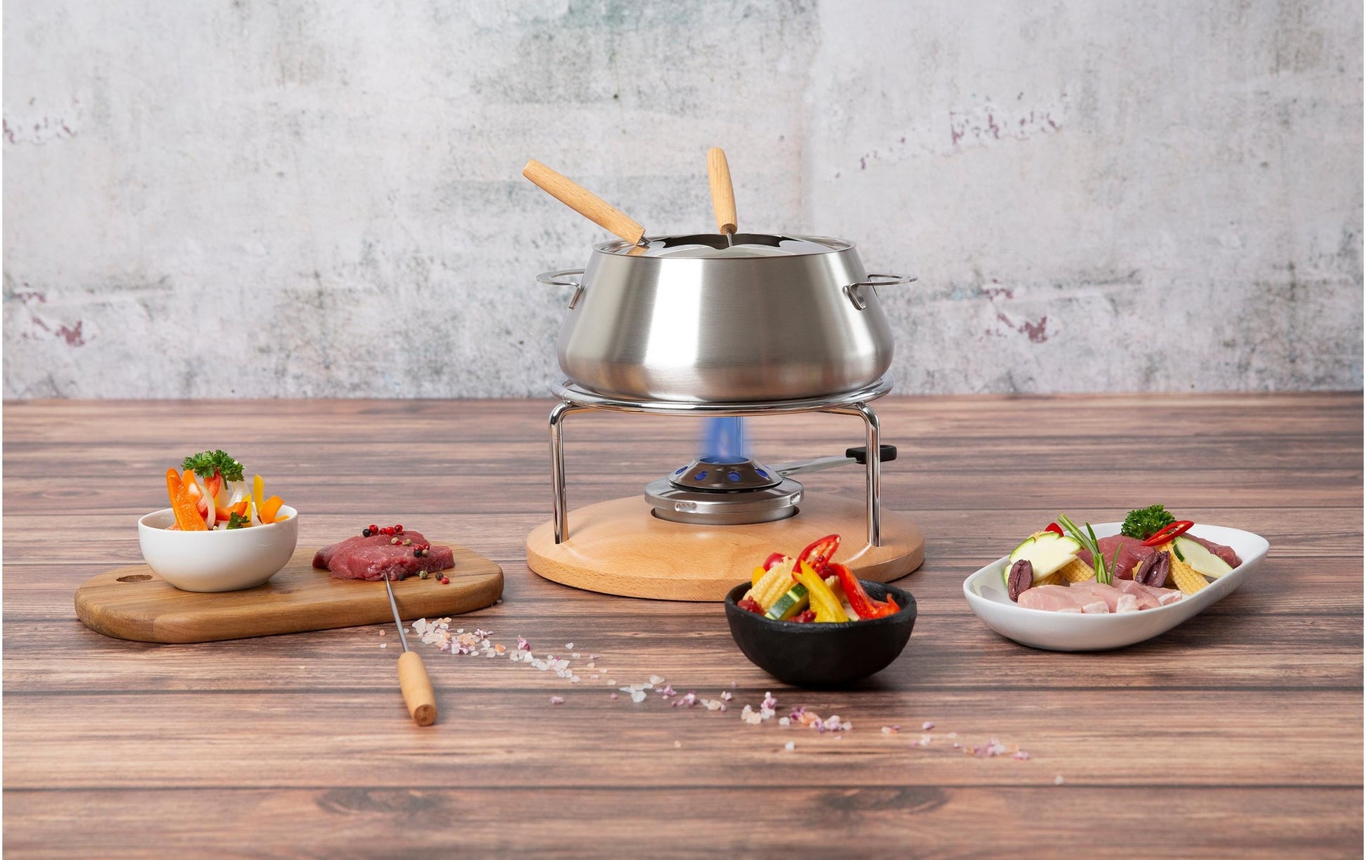 Stöckli Fondue Chinoise-Set Säntis 9-teilig, für 6 Personen – mit Gasbrenner, Edelstahl, 2 l, für Glaskeramik
