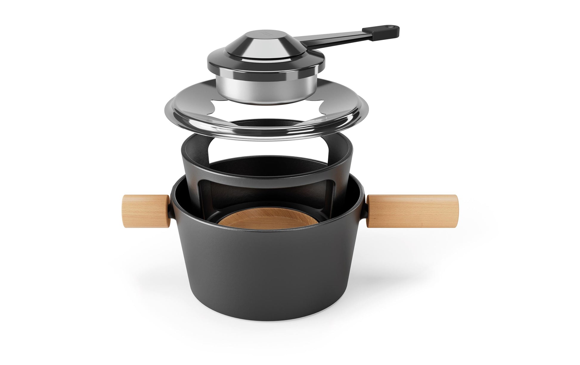 Stöckli Fondue Bourguignonne-Set Titlis 8-teilig – mit Pastenbrenner, Gusseisen, Ø 16 cm, für Induktion