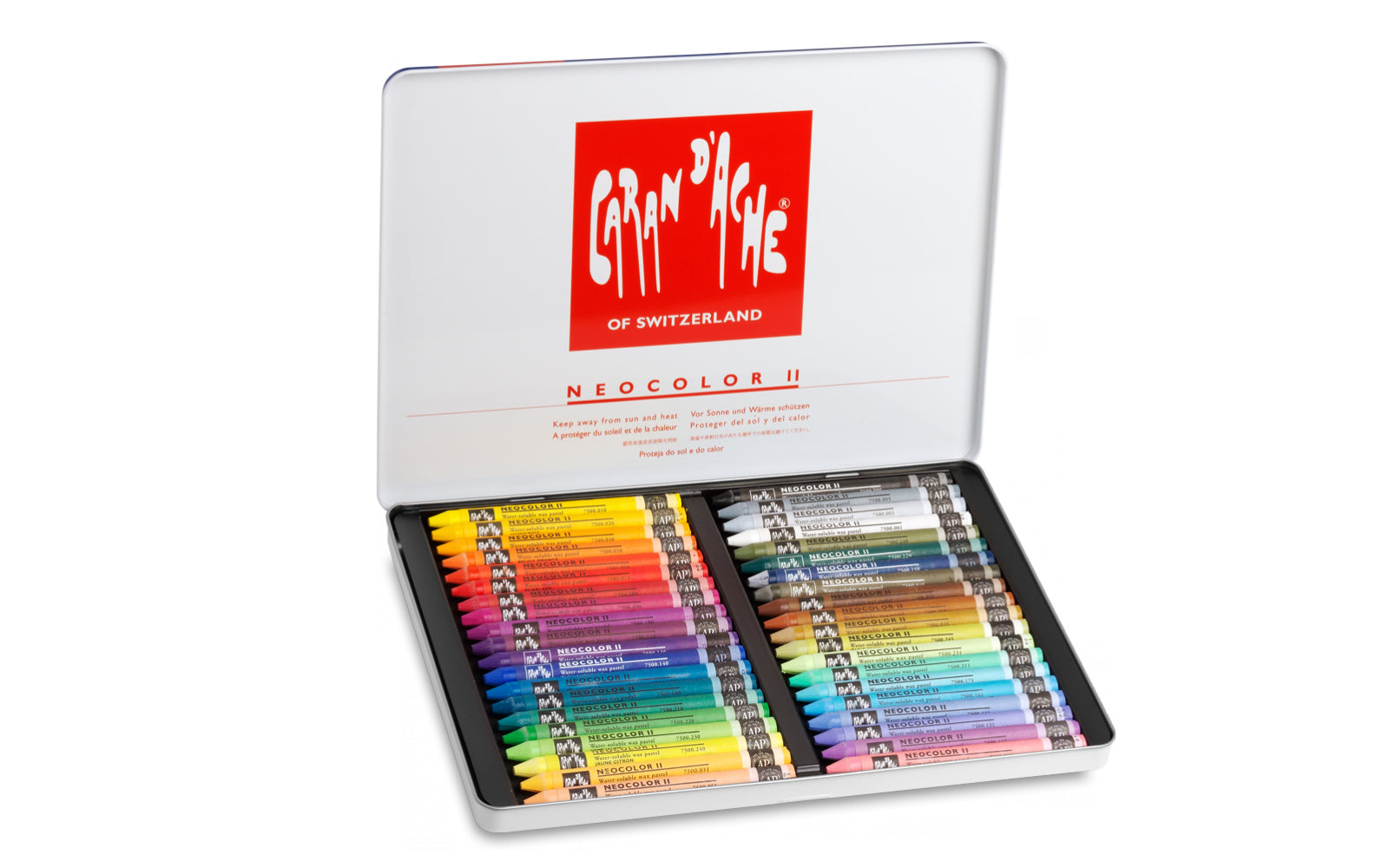 Caran d-Ache Caran d'Ache Neocolor II Aquarellfarbstifte-Set – 40 Farben, Mine Ø 8,6 mm, Metallschachtel