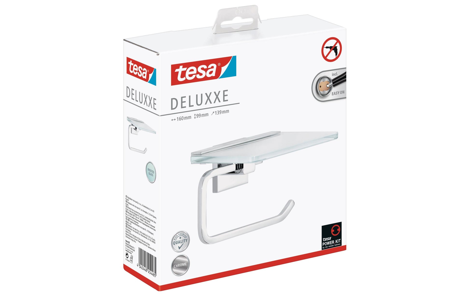 TESA Toilettenpapierhalter – Glas/Chrom, Wandmontage, 13,9 × 16 × 9,9 cm