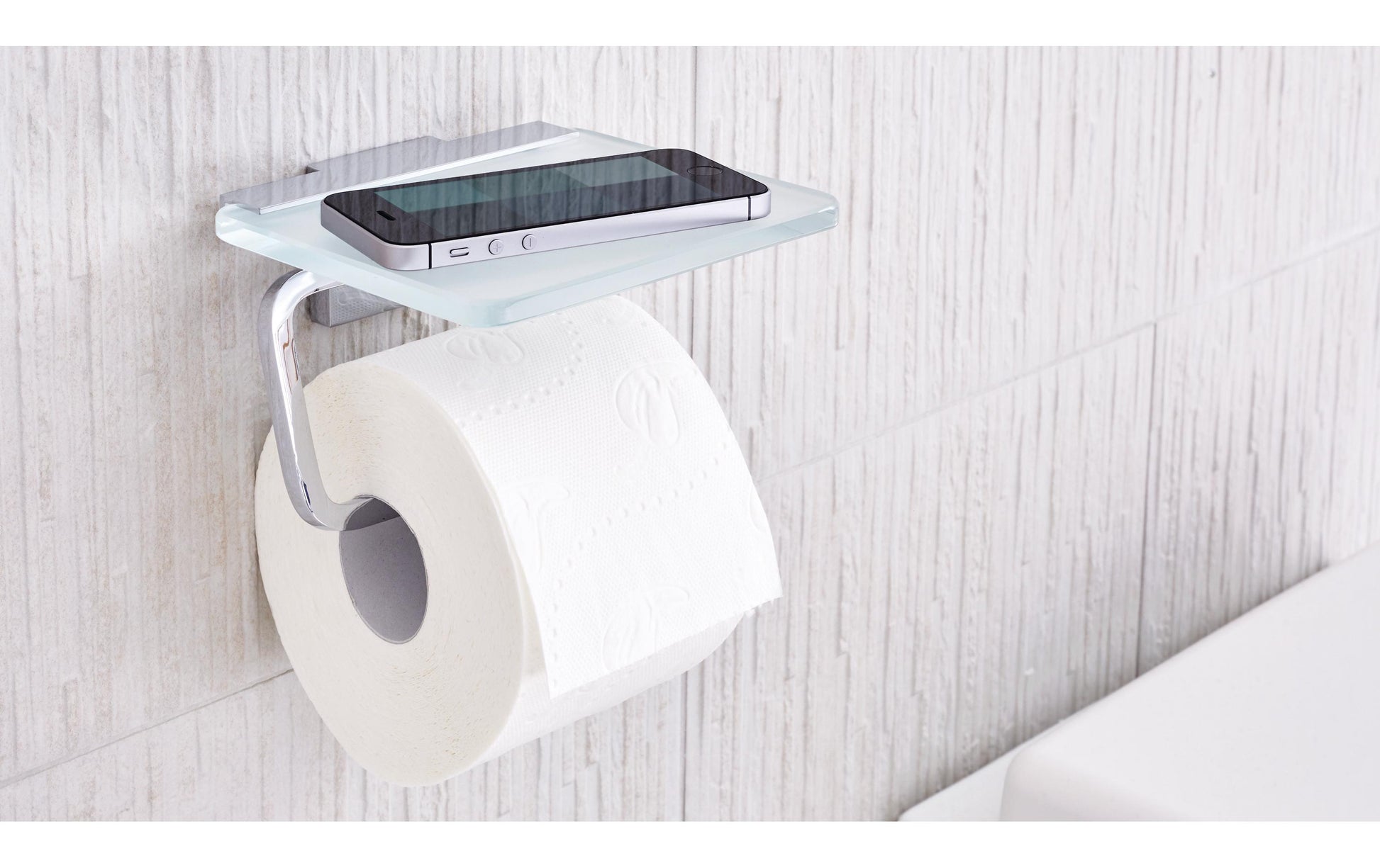 TESA Toilettenpapierhalter – Glas/Chrom, Wandmontage, 13,9 × 16 × 9,9 cm