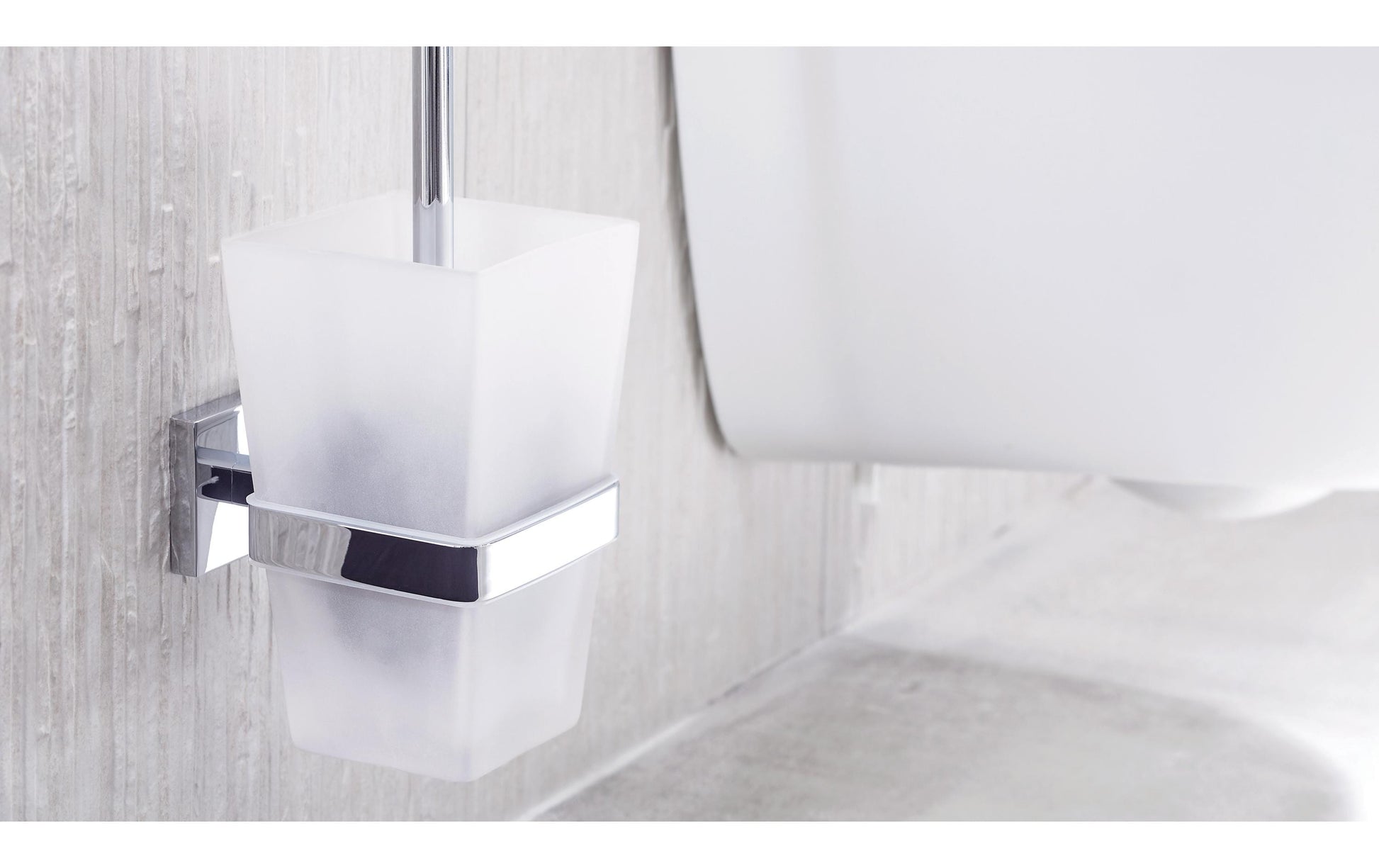 TESA DELUXXE WC-Garnitur – Glas/Chrom, Weiss, Wandmontage, 13,8 × 9,8 × 44,5 cm