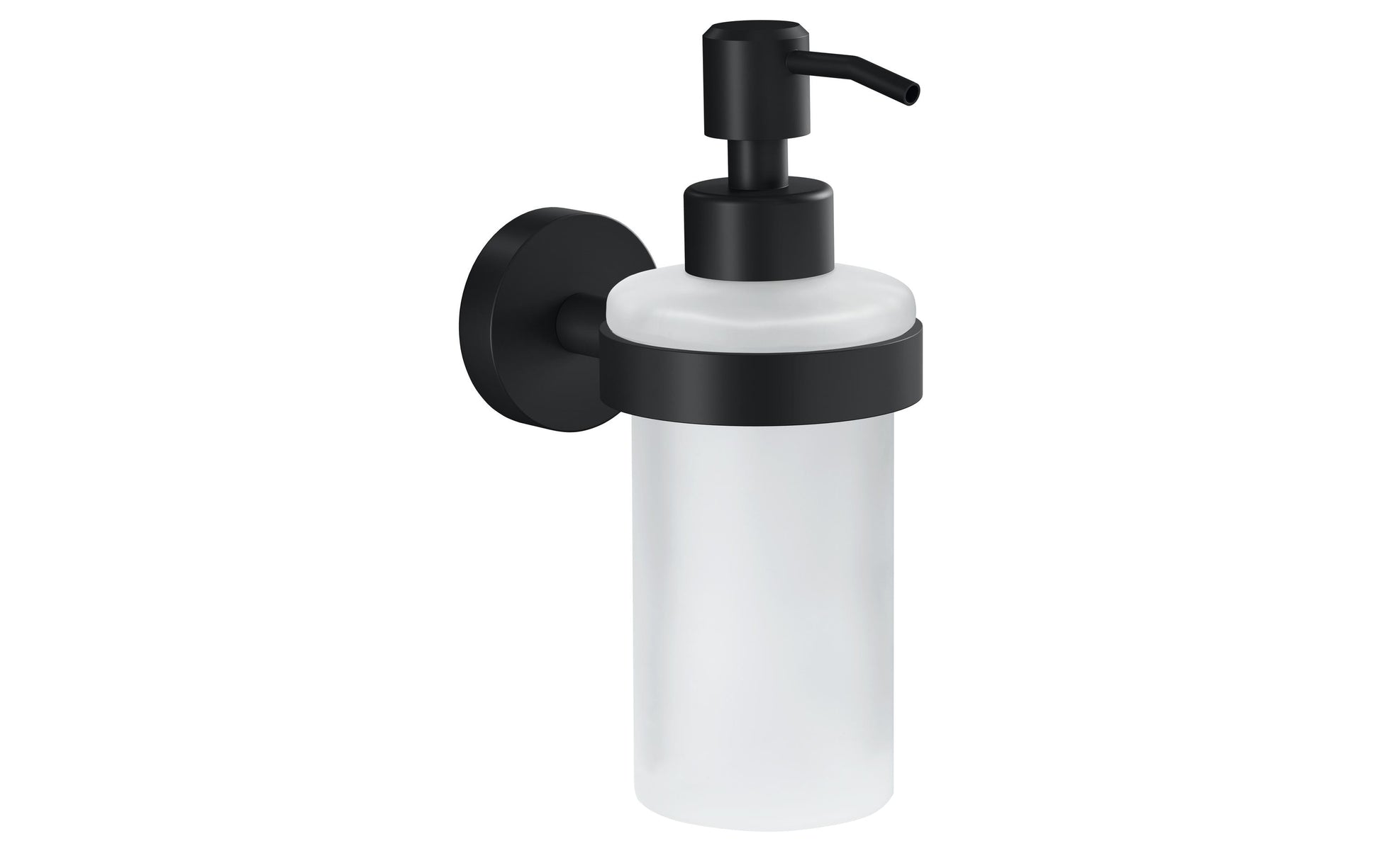 Tesa MOON BLACK Manueller Seifenspender – Wandmontage – 200 ml, schwarz, Glas, Metall