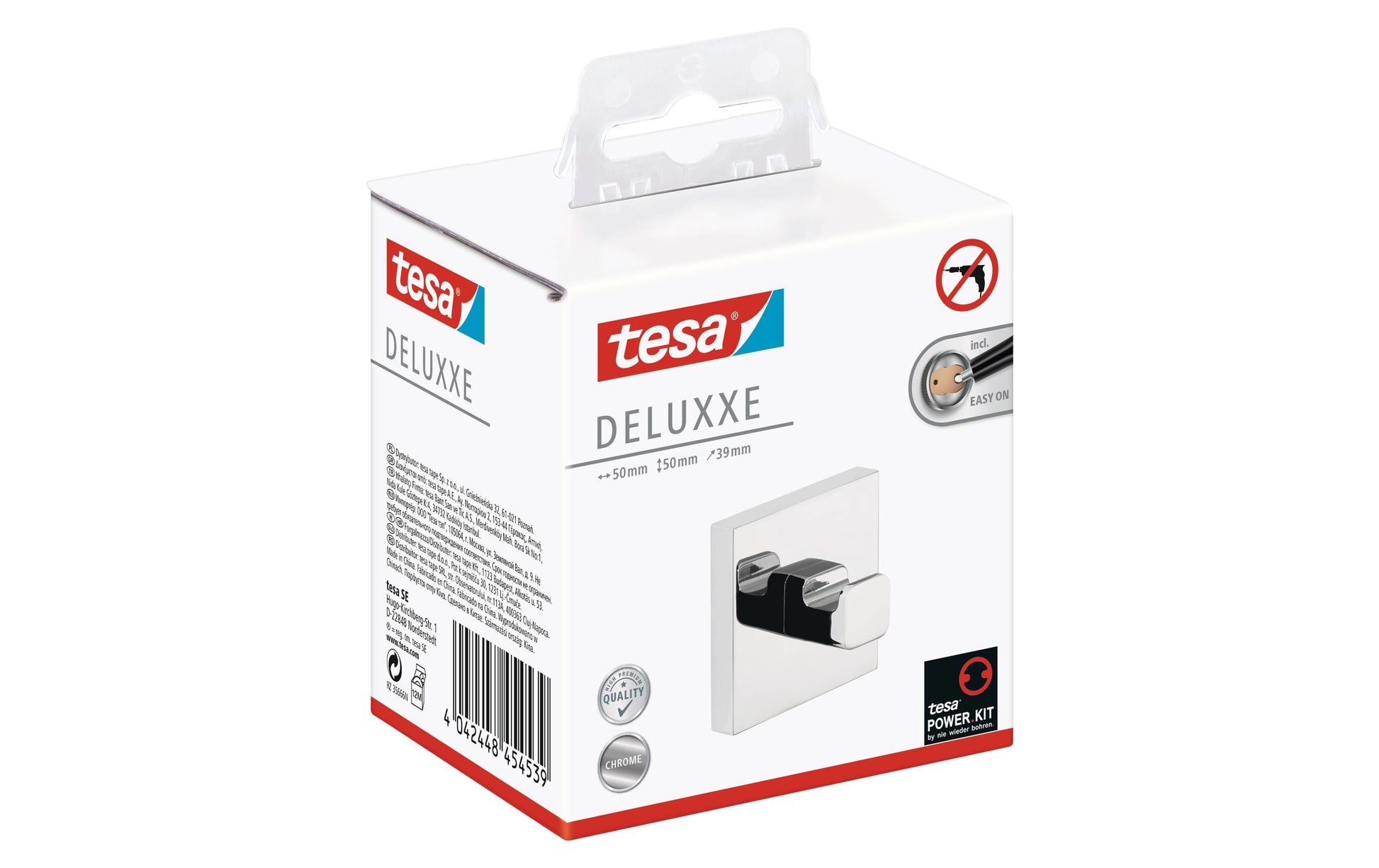 TESA Haken DELUXXE – Metall, Chrom, 6 kg, Wandmontiert, 5×3,9×5 cm