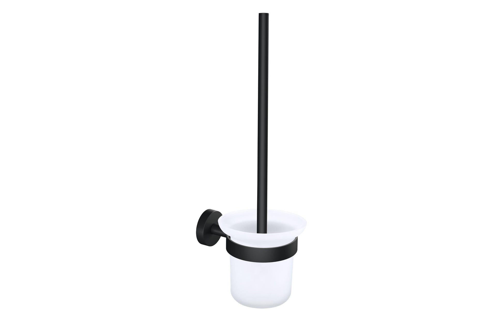 TESA WC-Bürstenset – Metall, Glas, Schwarz, Wandmontiert, Klebend, Kopf Austauschbar, H 37,9 cm