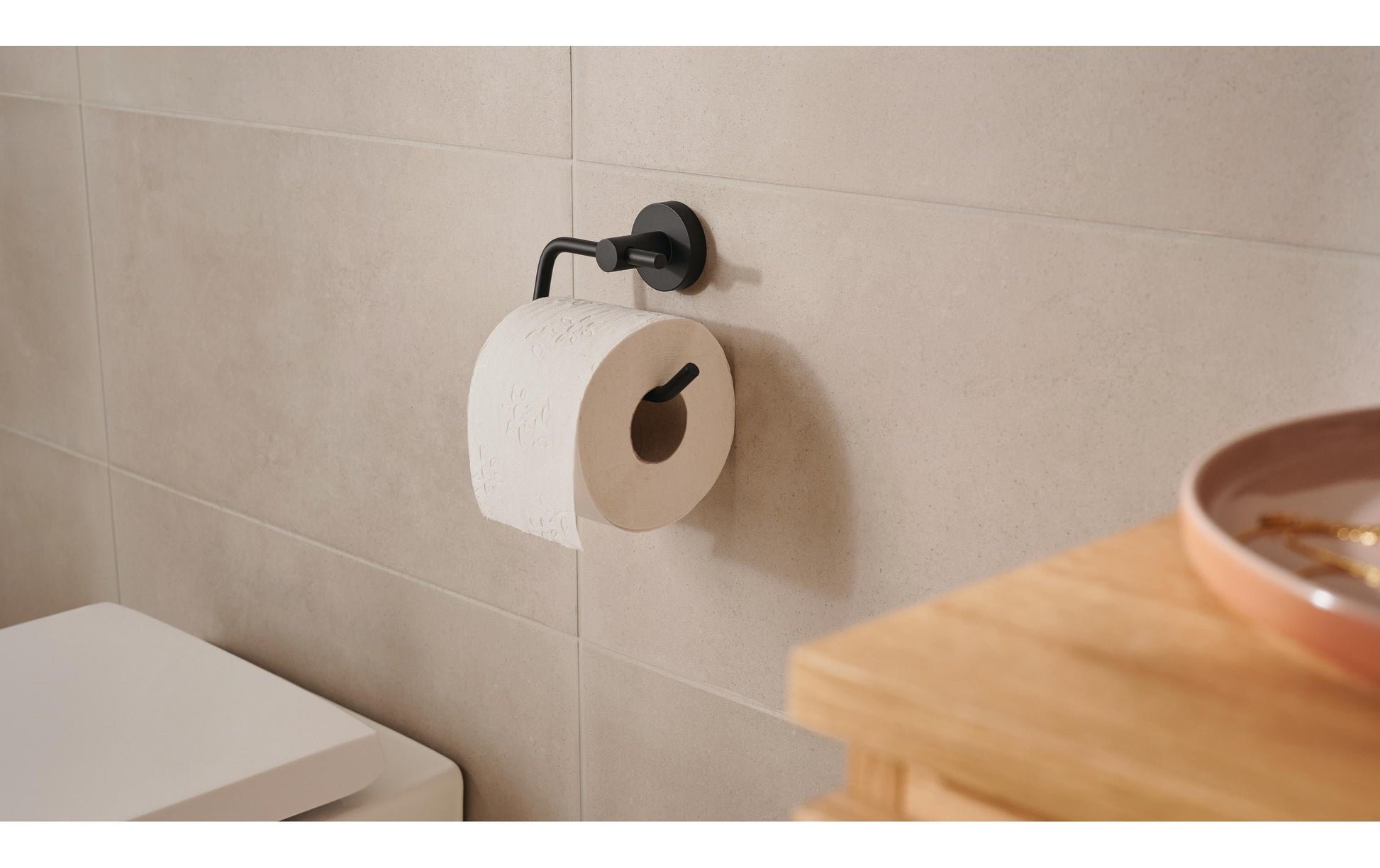TESA MOON BLACK – Toilettenpapierhalter – Stahl matt, schwarz, wandmontiert, klebend, 14 × 5,3 × 9,9 cm