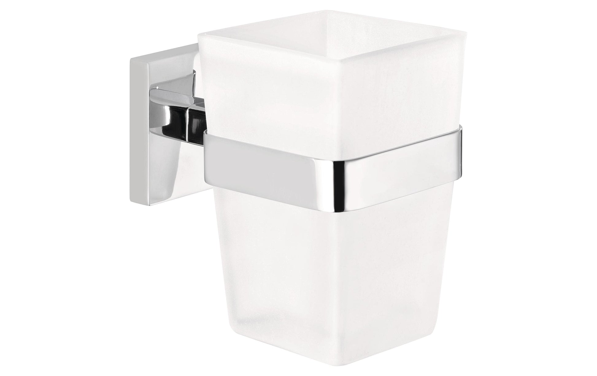 TESA DELUXXE Zahnputzbecher – Wandmontage – 7 cm Breite – Chrom/Weiss – Glas/Metall