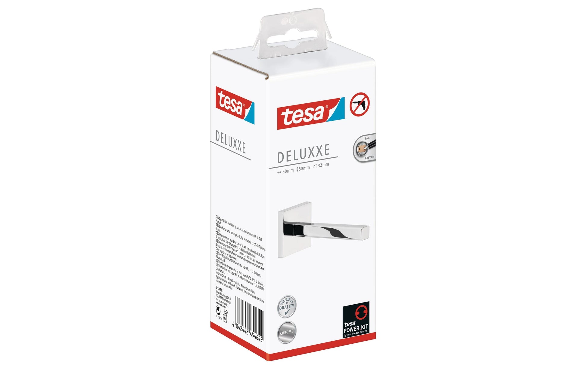 TESA Toilettenpapierhalter – Chrom, selbstklebend, 13,2 × 5 × 5 cm