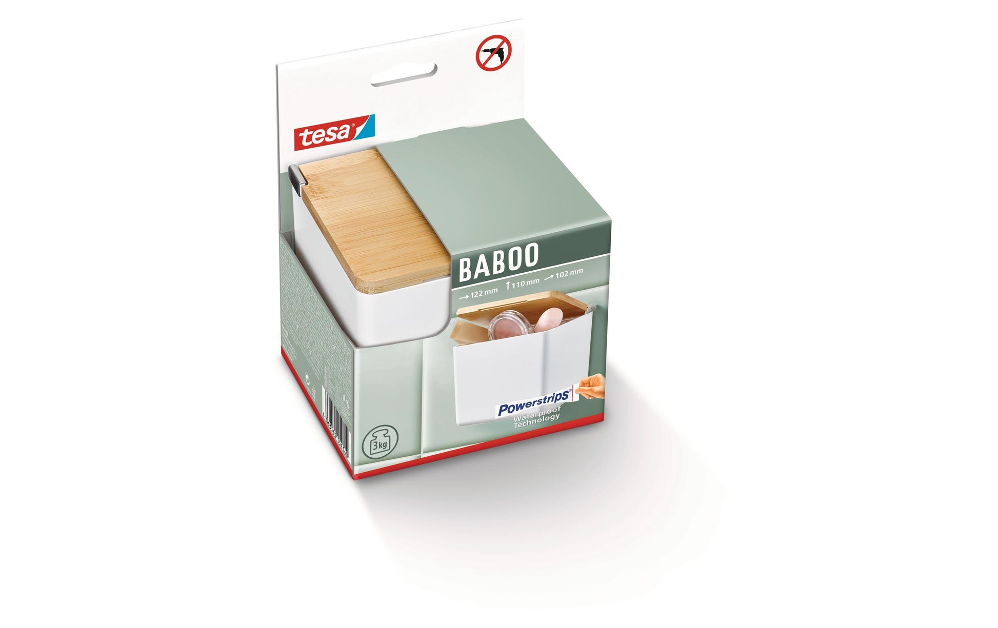 TESA Aufbewahrungsbox BABOO – Bambus, 10,2×10,2×11 cm, Weiss