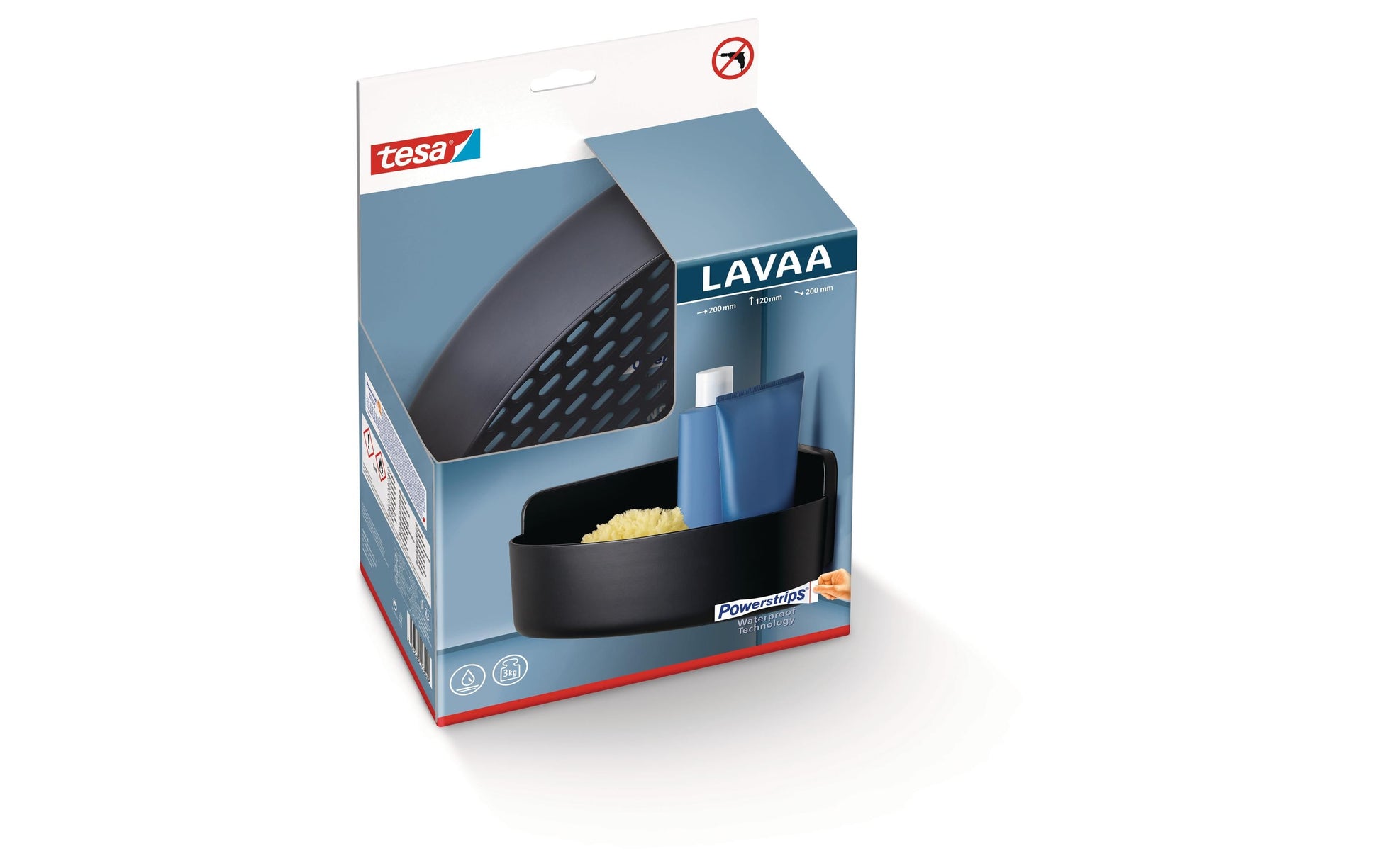 TESA Duschkorb LAVAA M – 20×20×12 cm, ABS, 3 kg, Wandmontiert, Schwarz