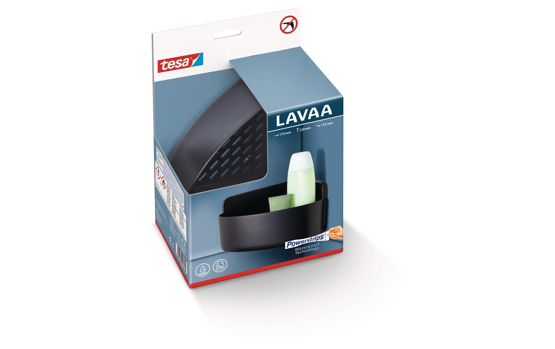 TESA Seifenhalter (Wand) LAVAA – ABS, Wandmontiert, 17,5×17,5×12 cm, Schwarz