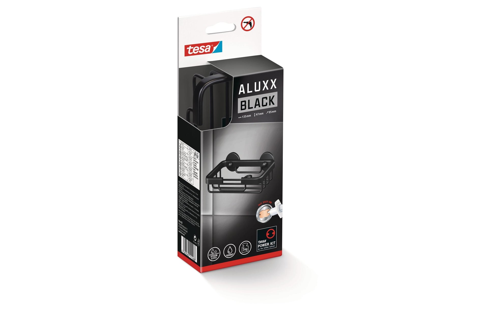 TESA Seifenhalter (Wand) – Aluminium, 5 kg, Wandmontiert, 13,5×9,5×4,7 cm, Schwarz matt