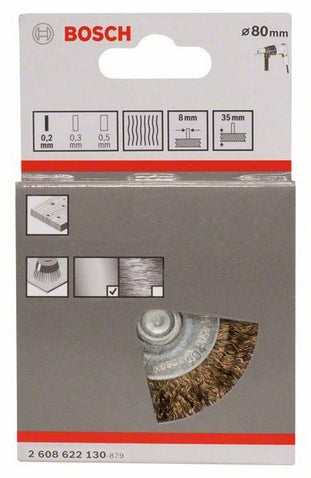 Bosch Professionelle Scheibenbürste 80 × 35 mm Metallschaft 8 mm – Drahtstärke 0,2 mm – für Holz