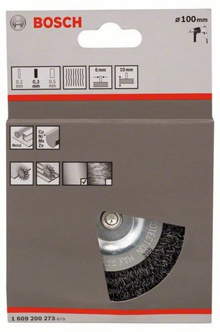 Bosch Professionelle Drahtbürste 100 mm Schaft 6 mm – für Metall – Drahtstärke 0,3 mm