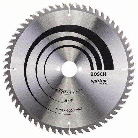 Bosch Professionelles Optiline Wood Kreissägeblatt 250 × 30 × 3,2 mm, 60 Zähne – für Holz – 1 Stück
