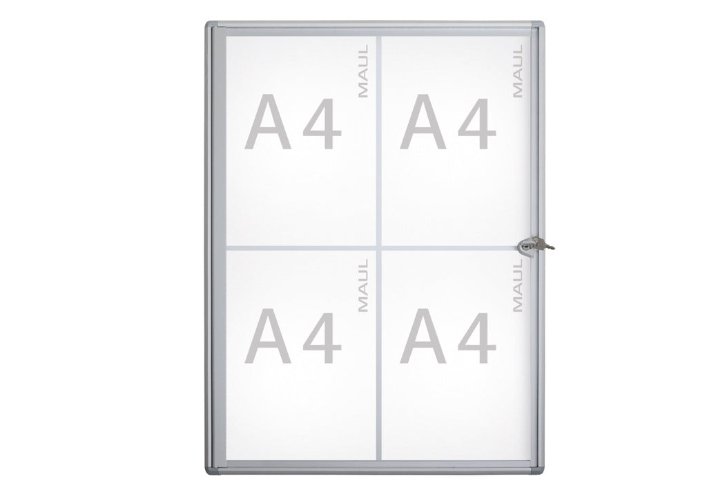 MAUL Schaukasten MAULextraslim, 4 × A4 – Aluminium, Acrylglas, abschliessbar, 49,1 × 65,5 × 2,7 cm
