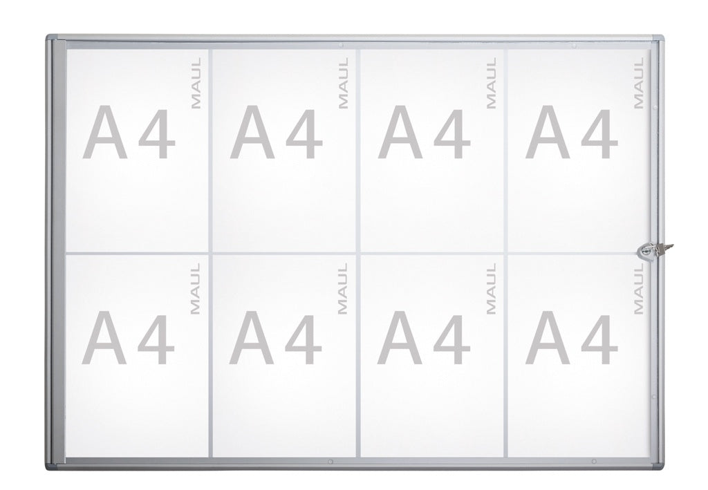 MAUL Schaukasten MAULextraslim, 8 × A4 – Aluminium, Acrylglas, abschliessbar, magnethaftend