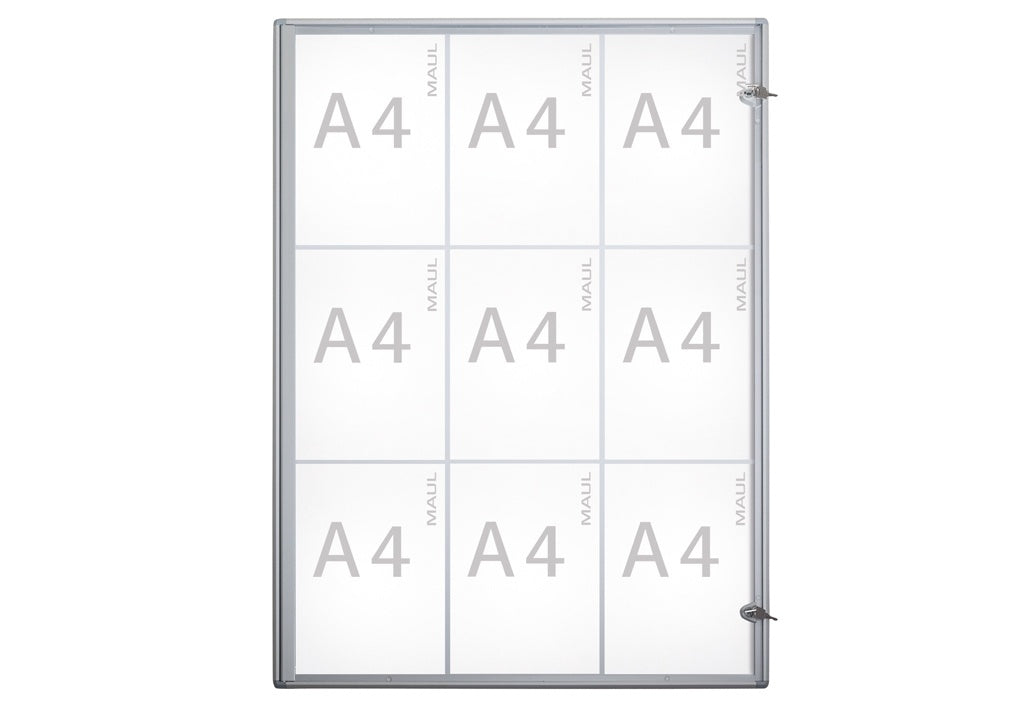 MAULextraslim Schaukasten – Klapptür – magnetische Metallrückwand – 9 × DIN A4 – abschliessbar