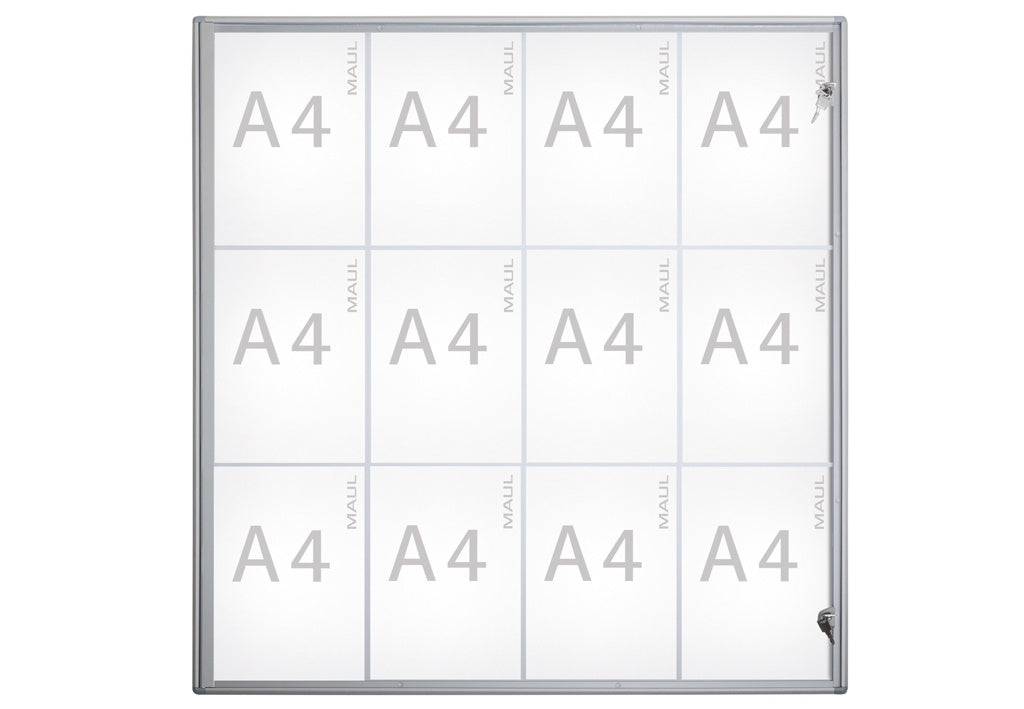 MAUL Schaukasten MAULextraslim, 12 × A4 – Aluminium, Acrylglas, abschliessbar, magnethaftend