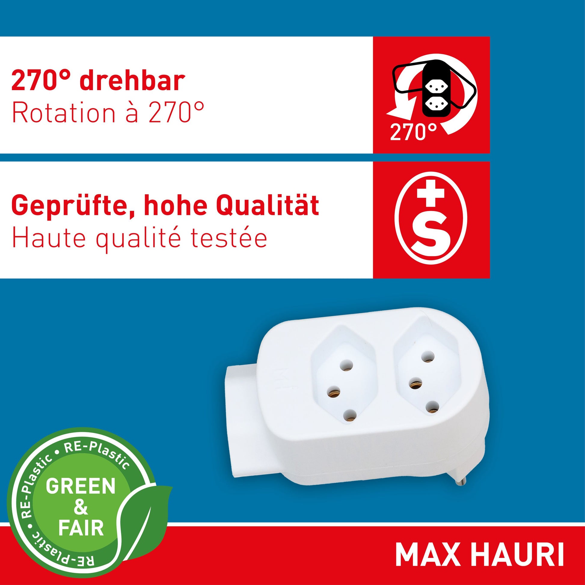 Max Hauri AG Basic Line Steckdosenleiste, 3×T13, ohne Schalter, 0,09 m Kabel, Eingang T12, IP20 – weiss