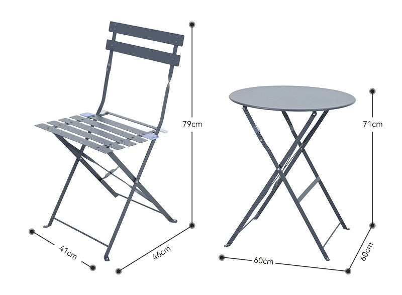 Dameco Bistro-Set 3-teilig mit 2 Stühlen – Metall – Tisch 60 × 60 × 71 cm – klappbar – für draussen