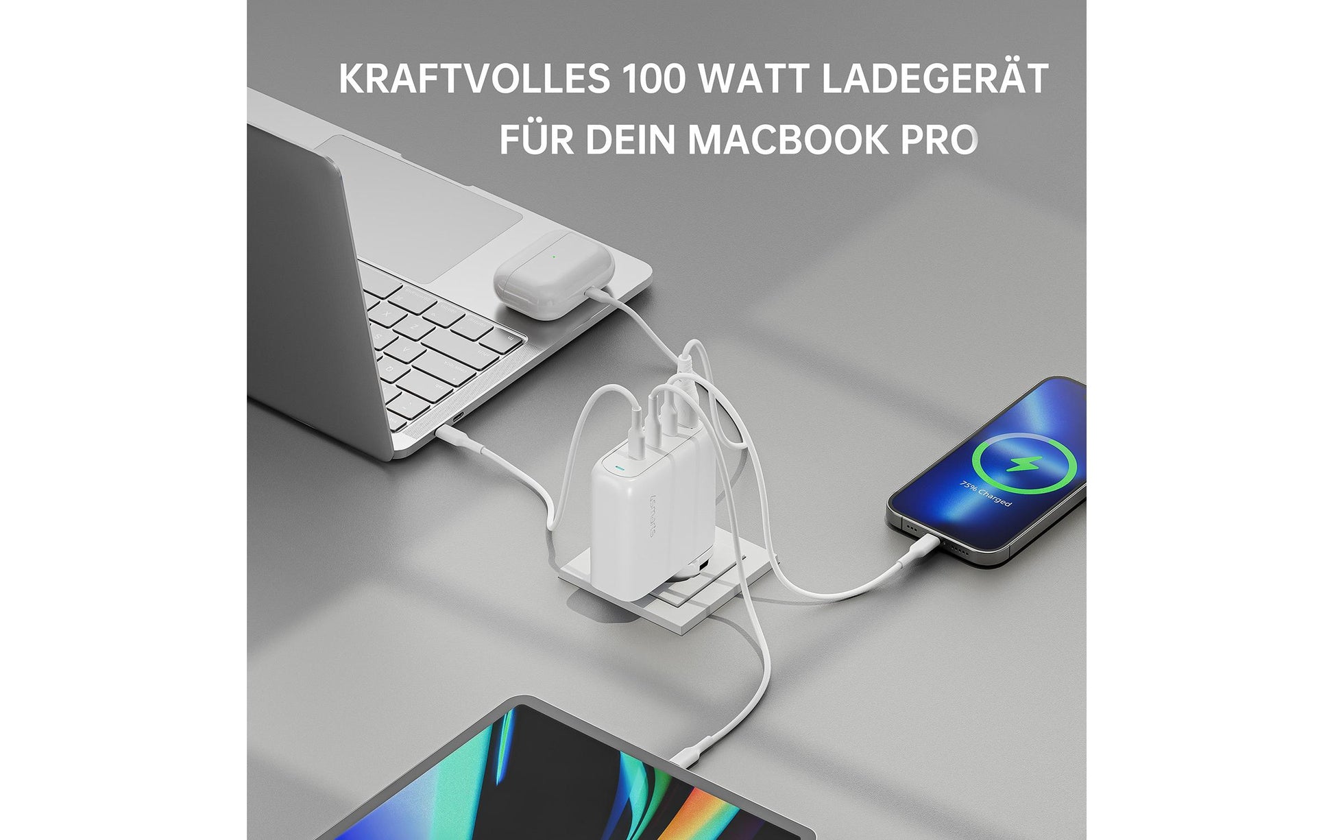 4smarts Flex Pro Ladegerät – 100 W, 2× USB-C, GaN – für Laptop, Smartphone, Tablet