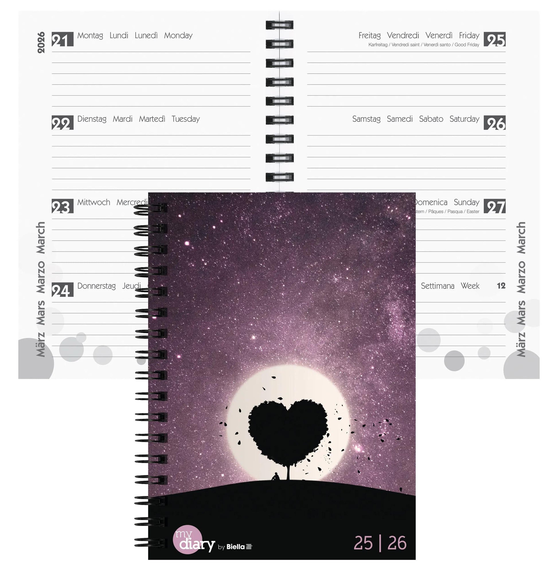 Biella mydiary Schüleragenda – 1 Woche/2 Seiten, Spiralbindung, 12 × 16,5 cm, Aug–Jul, Love, FSC