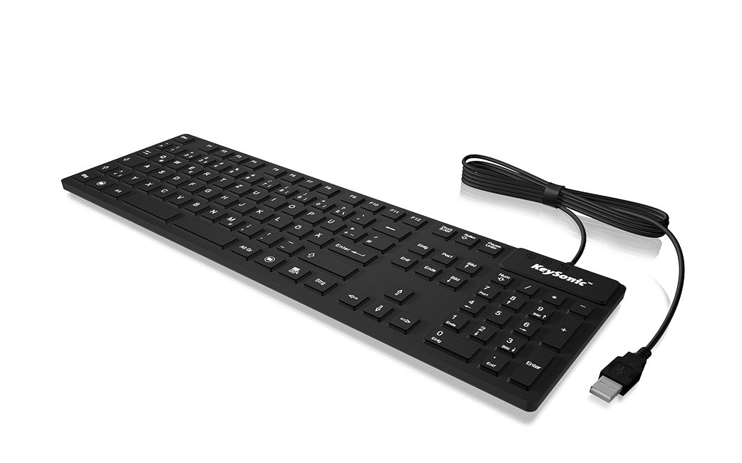 KeySonic Tastatur, kabelgebunden (USB-A), CH-Layout (DE-CH), Fullsize (mit Ziffernblock), Scherenmechanik, IP68