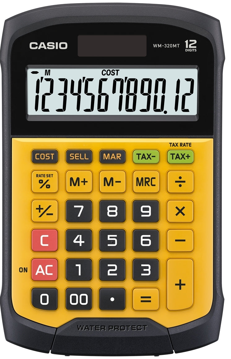 Casio Taschenrechner WM-320MT – 12-stellig – Solar/Batterie – Schwarz/Gelb