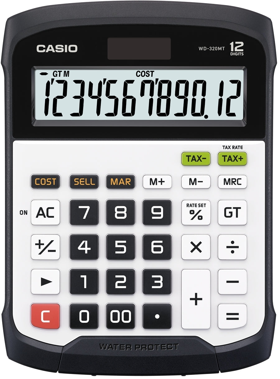 Casio WD-320MT – Finanzrechner – 12-stellig, klappbares Display, Solar/Batterie, Schwarz/Weiss