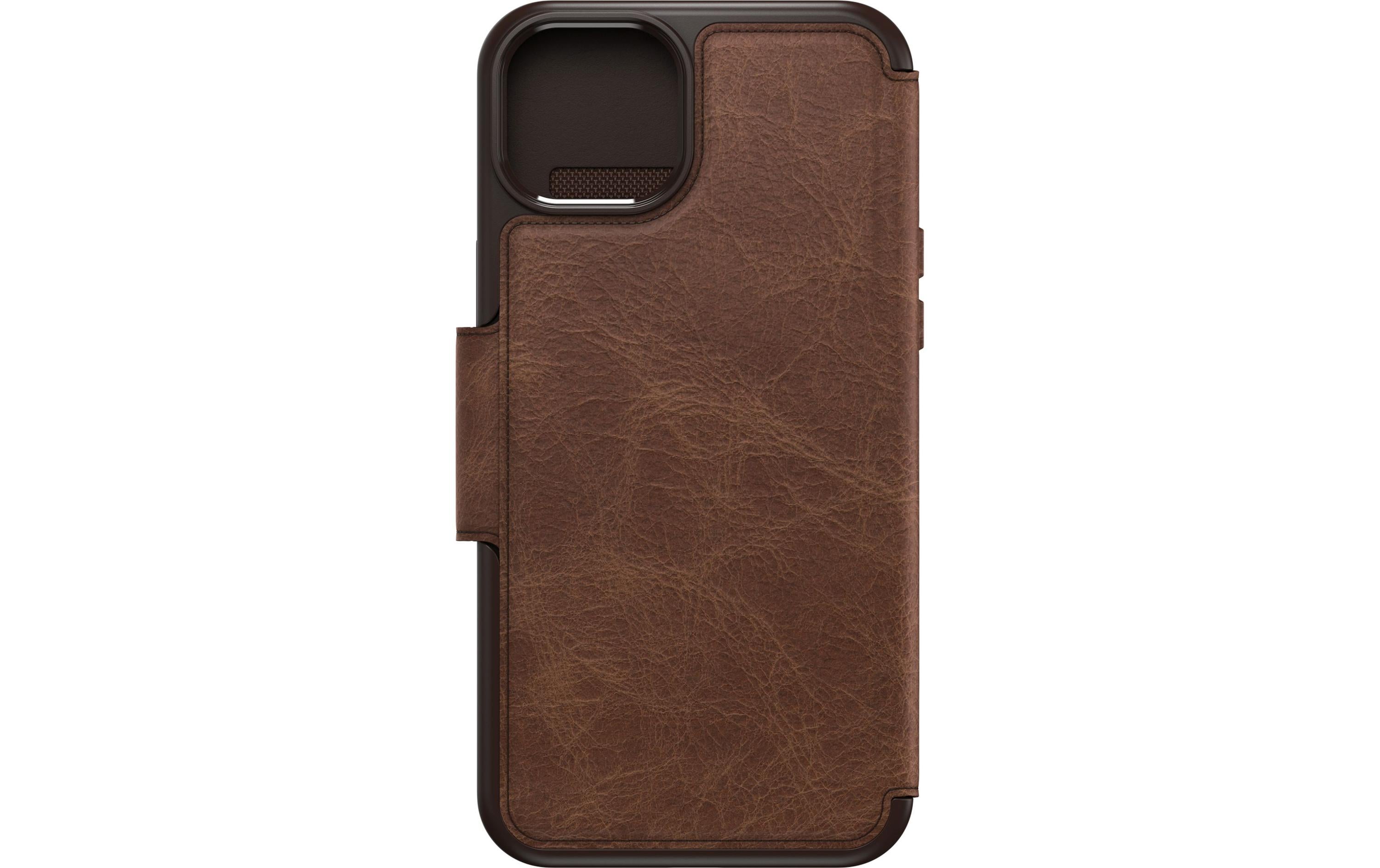 OtterBox Booklet-Hülle Strada Folio – für Apple iPhone 15 Plus – braun – Leder, mit Kartenfach