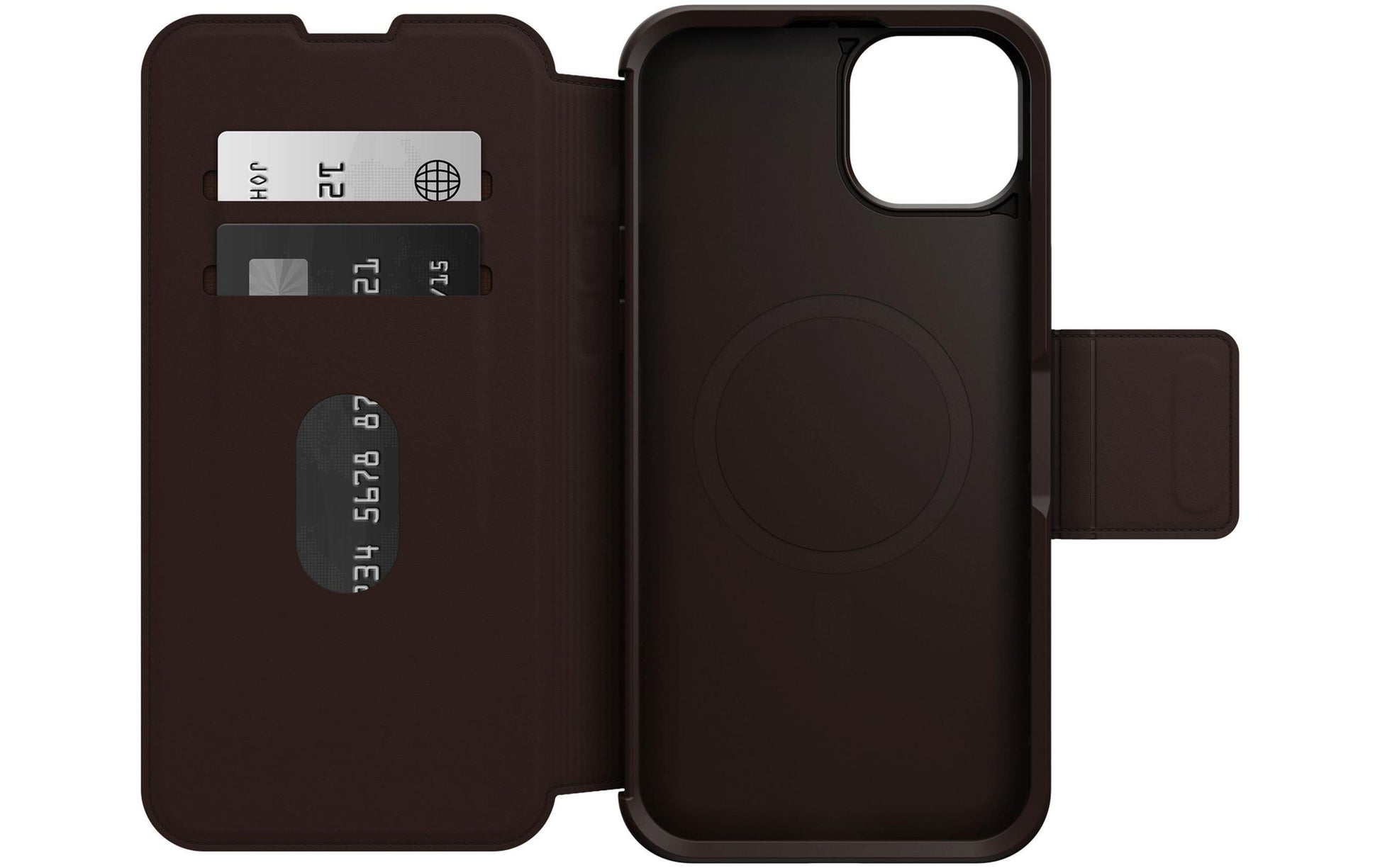 OtterBox Booklet-Hülle Strada Folio – für Apple iPhone 15 Plus – braun – Leder, mit Kartenfach