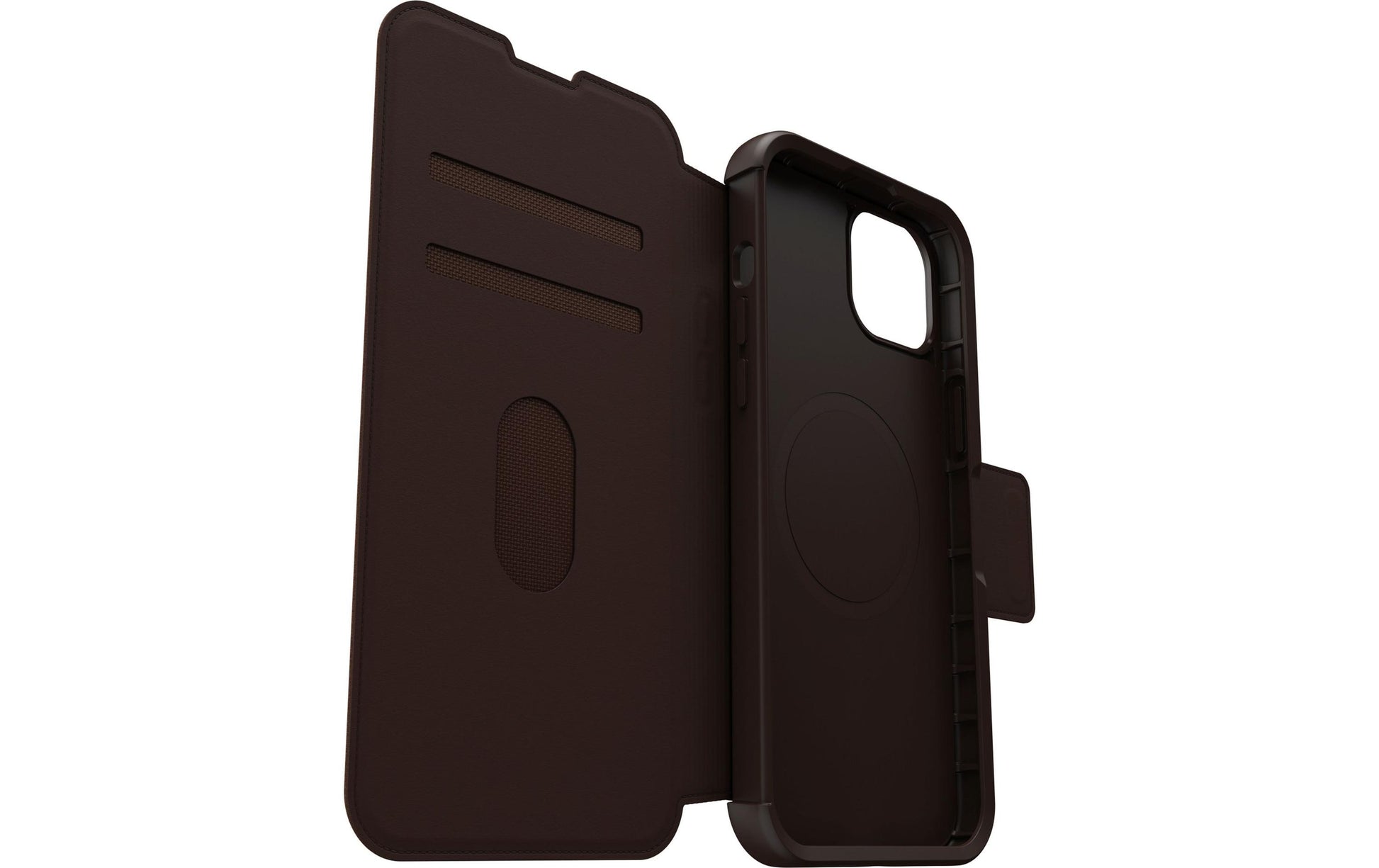 OtterBox Booklet-Hülle Strada Folio – für Apple iPhone 15 Plus – braun – Leder, mit Kartenfach