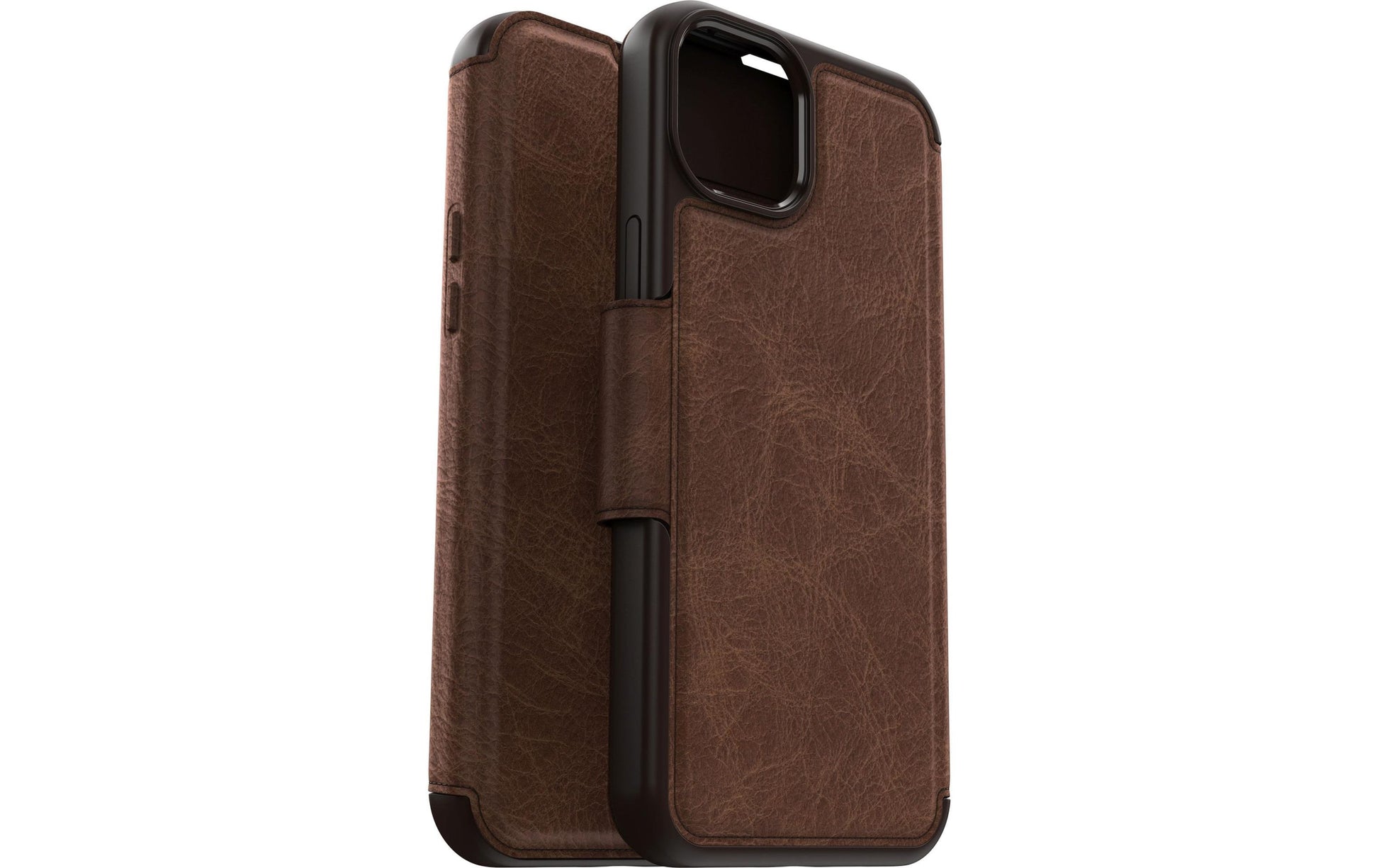 OtterBox Booklet-Hülle Strada Folio – für Apple iPhone 15 Plus – braun – Leder, mit Kartenfach
