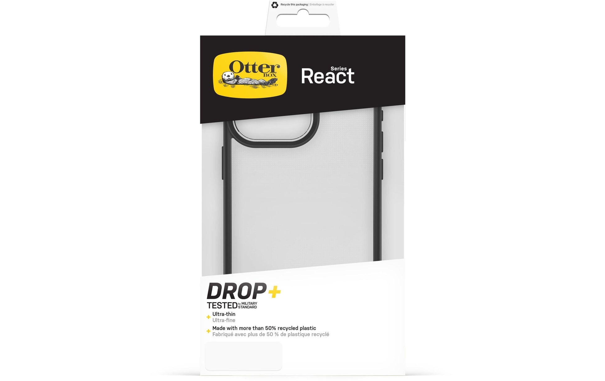 OtterBox Outdoor Cover React Backcover – für Apple iPhone 15 Pro Max, PC, Transparent/Schwarz
