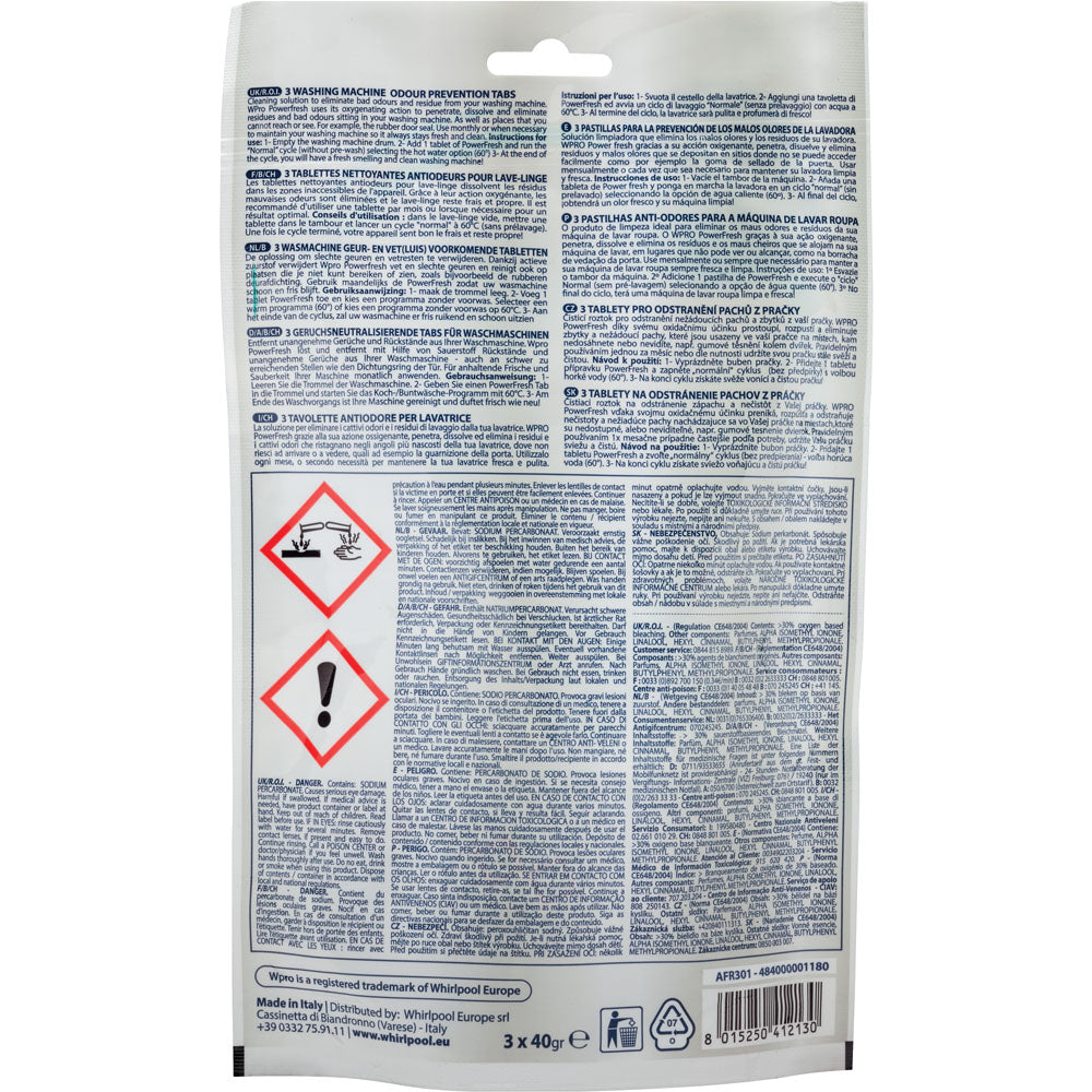 Wpro AFR301 Waschmaschinenreiniger für Waschmaschine – 120 g, 3 Tabs