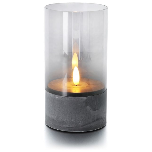 Balthasar LED-Kerze Gracia – Ø 8 × 15 cm, warmweiss, grau, Timer, flackernd, batteriebetrieben
