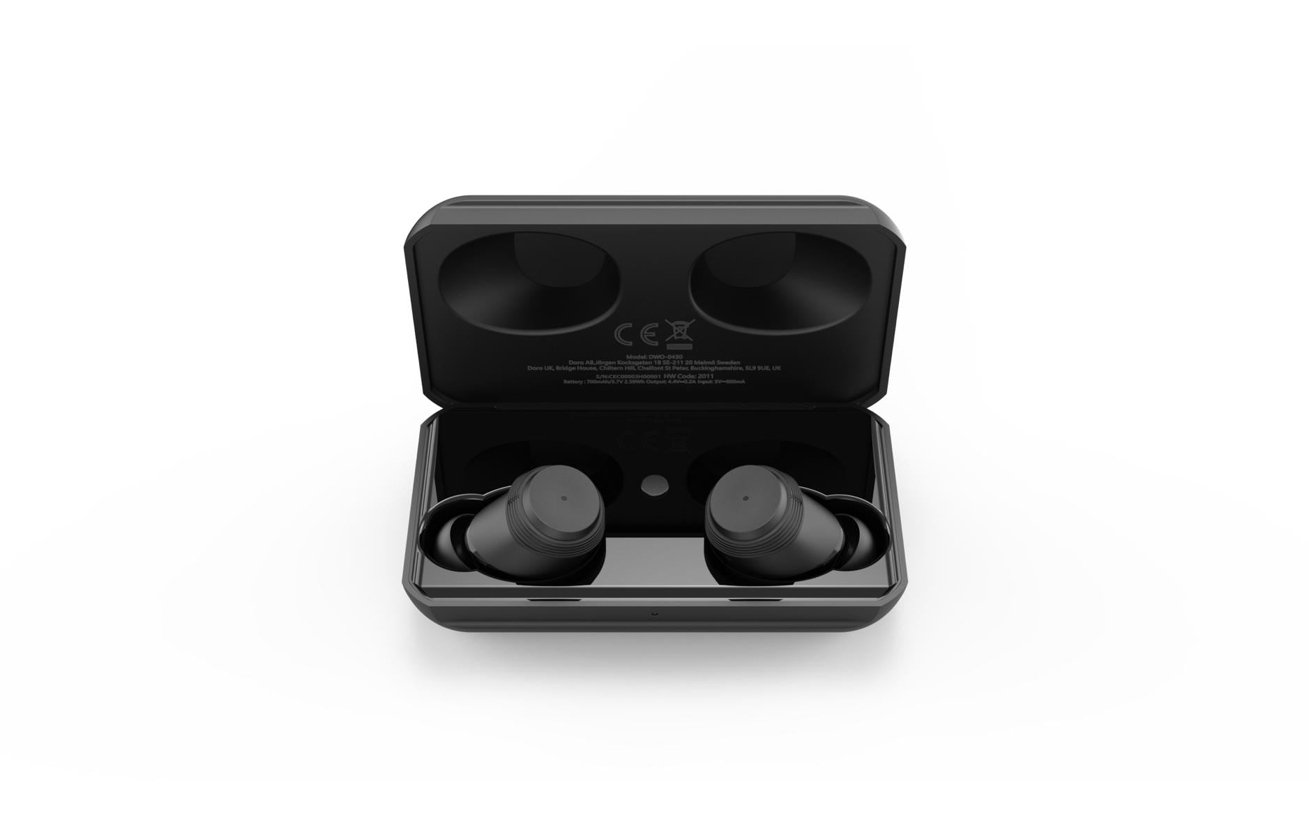 Doro HearingBuds – True Wireless In-Ear Kopfhörer – Bluetooth, mit Ladebox – Schwarz – bis 36 h