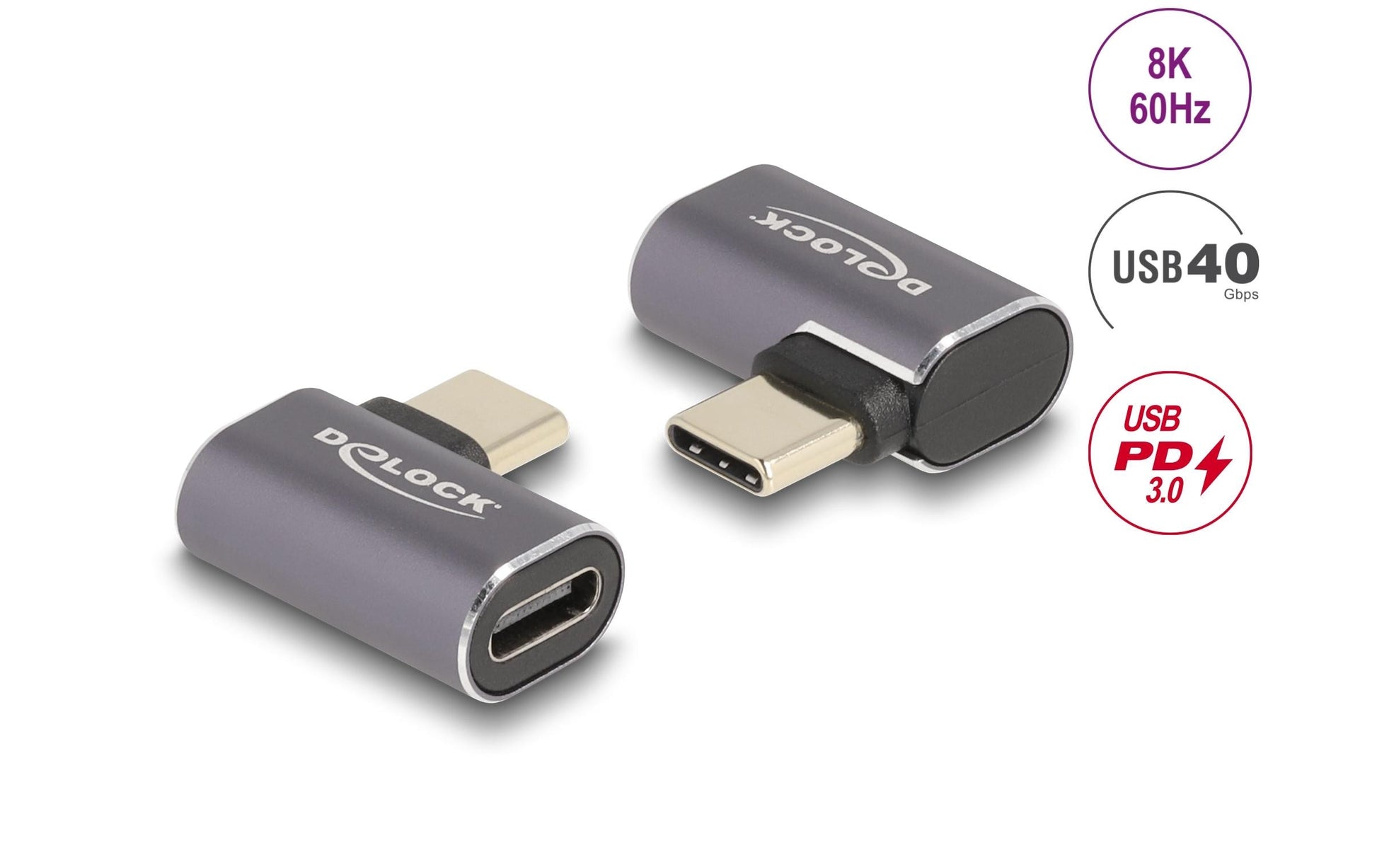 DeLOCK USB-Adapter USB-C auf USB-C – USB4 40 Gbit/s – PD 100 W – Abgewinkelt, Optisch – Anthrazit