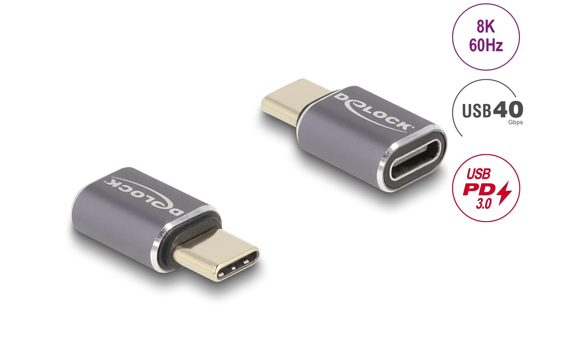 DeLOCK USB-C Adapter USB-C zu USB-C – 8K (7680 × 4320) @ 144 Hz, USB4 (40 Gbit/s) – für USB-C Geräte